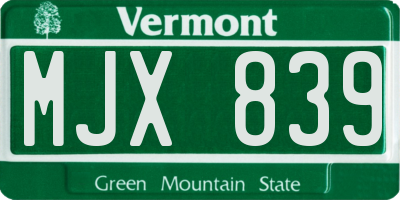 VT license plate MJX839