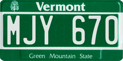 VT license plate MJY670