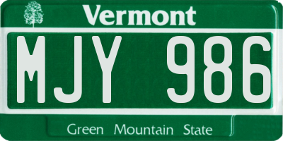 VT license plate MJY986