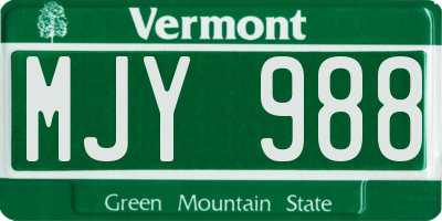 VT license plate MJY988