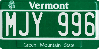 VT license plate MJY996