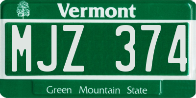 VT license plate MJZ374