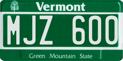 VT license plate MJZ600
