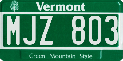 VT license plate MJZ803