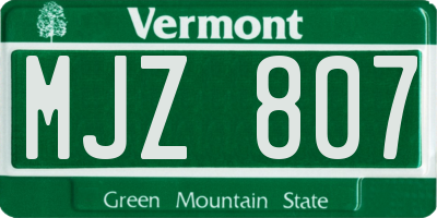 VT license plate MJZ807