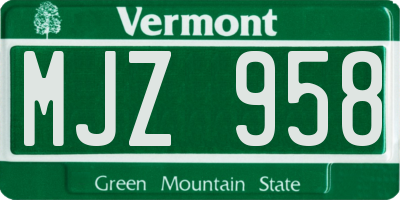VT license plate MJZ958