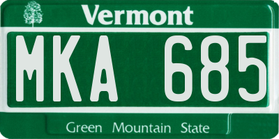 VT license plate MKA685