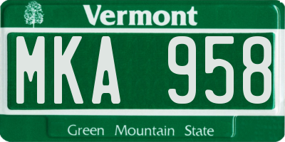 VT license plate MKA958