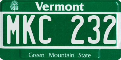 VT license plate MKC232