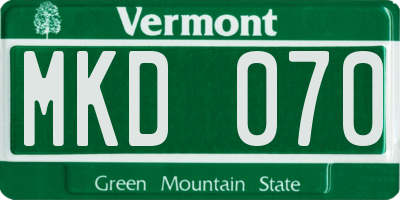 VT license plate MKD070