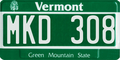 VT license plate MKD308
