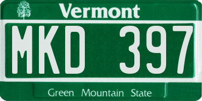 VT license plate MKD397