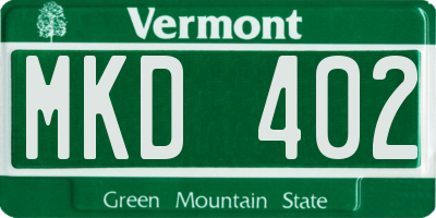 VT license plate MKD402
