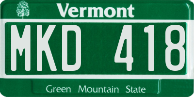 VT license plate MKD418
