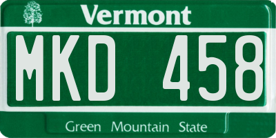 VT license plate MKD458