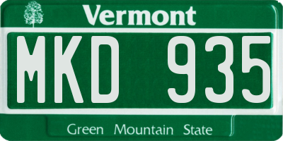 VT license plate MKD935