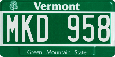 VT license plate MKD958
