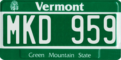 VT license plate MKD959