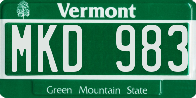 VT license plate MKD983