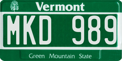 VT license plate MKD989