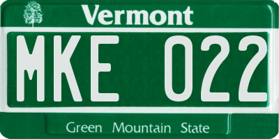 VT license plate MKE022
