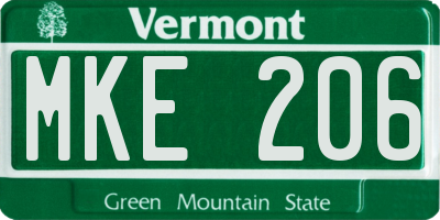 VT license plate MKE206