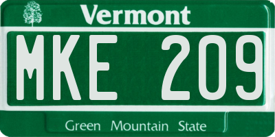 VT license plate MKE209