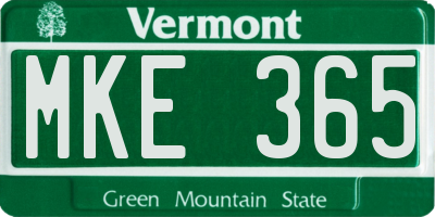 VT license plate MKE365