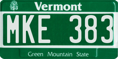 VT license plate MKE383