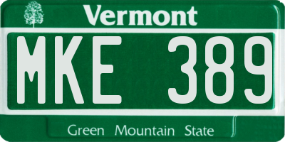 VT license plate MKE389