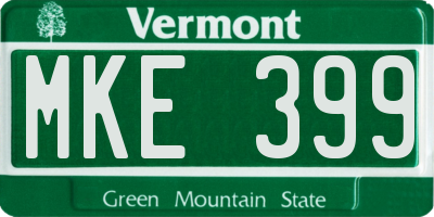 VT license plate MKE399