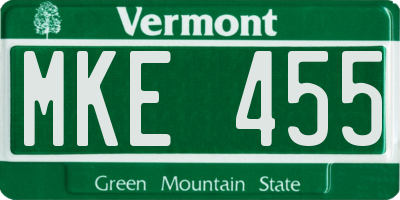 VT license plate MKE455