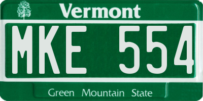 VT license plate MKE554