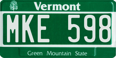 VT license plate MKE598