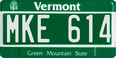 VT license plate MKE614
