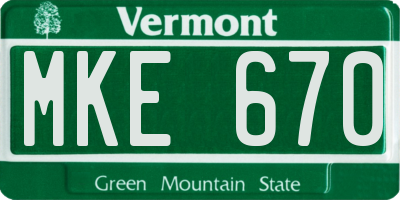 VT license plate MKE670