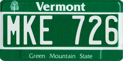 VT license plate MKE726