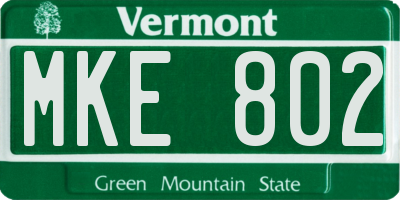 VT license plate MKE802