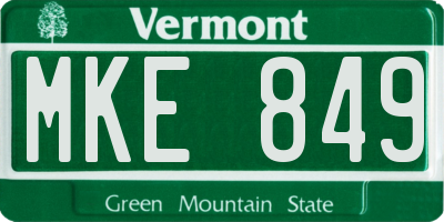 VT license plate MKE849