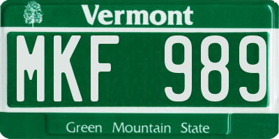 VT license plate MKF989