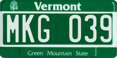 VT license plate MKG039