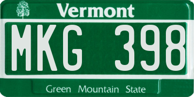 VT license plate MKG398