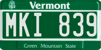 VT license plate MKI839