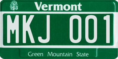 VT license plate MKJ001