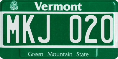 VT license plate MKJ020