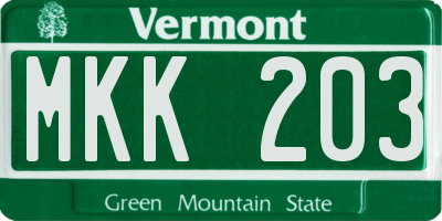 VT license plate MKK203