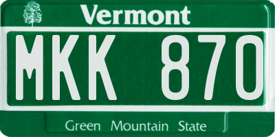 VT license plate MKK870