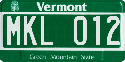 VT license plate MKL012