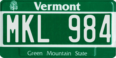 VT license plate MKL984