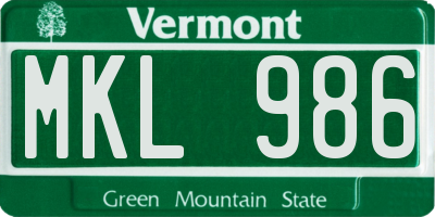 VT license plate MKL986